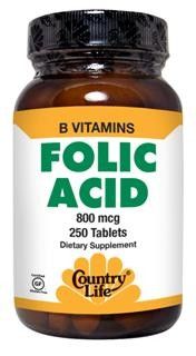 Folic Acid (800mcg 250 Tablet) Country Life